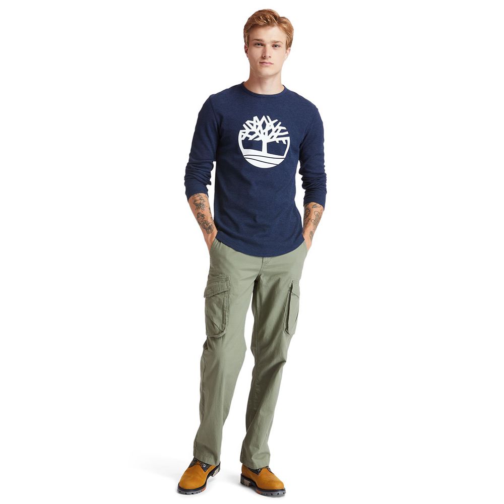 Timberland Mens T-Shirts Dyer River Slim-Fit Tree-Logo - Navy - India TA8456207